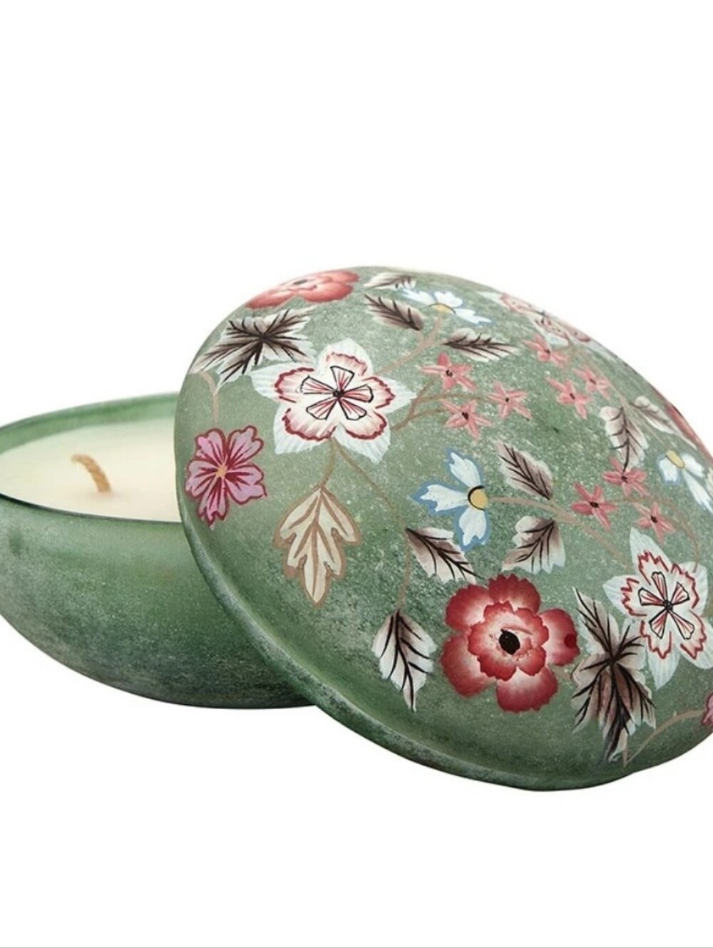New Floral Green Decorative Candle Tin with Lid